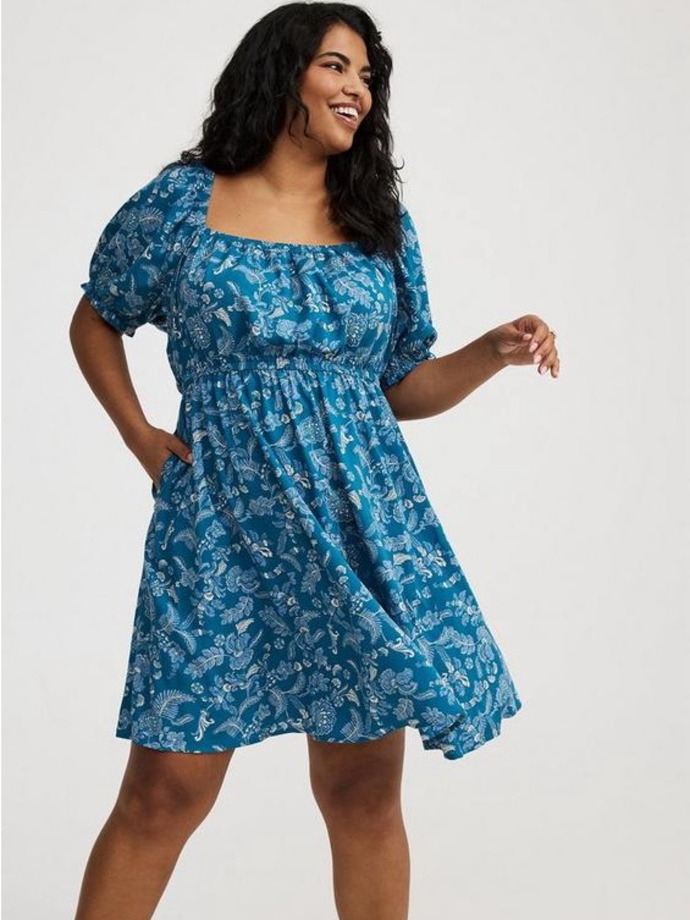 torrid Blue Floral Puff Sleeve Mini Dress